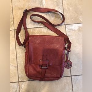 Harbour 2nd Bordeaux Wine Red Mieke Distressed Leather Boho Crossbody Bag Purse